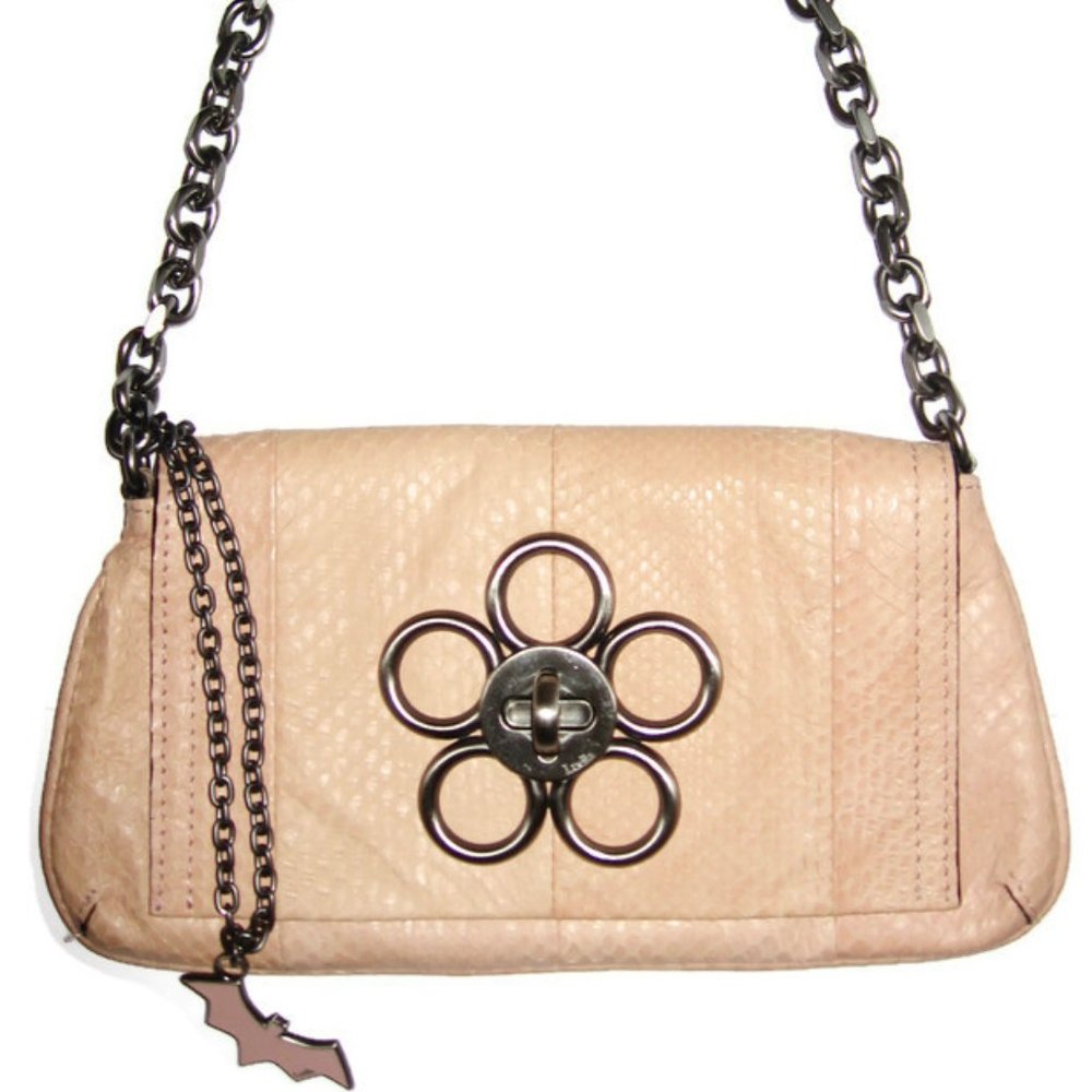 LUELLA Snake Print In Peach Leather Clutch